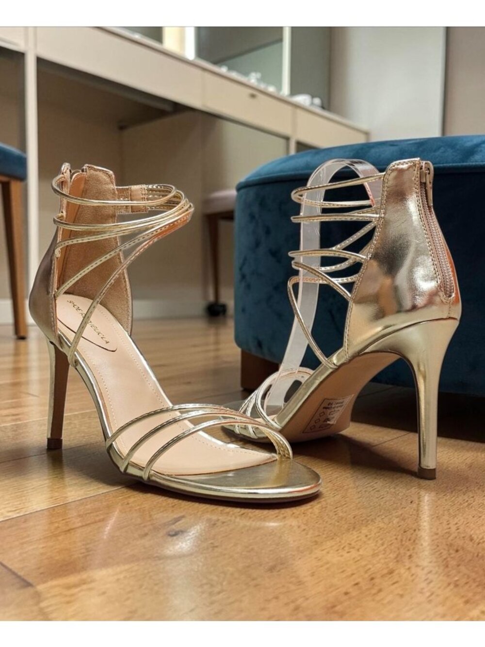 WomenS Gold Strappy Stiletto Sandals Open Toe Ankle Zip Dress Heels